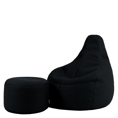 Icon Performance Mesh Gaming Sitzsack mit Hocker, Schwarz, Webstoff, Sitzsack Erwachsene mit Füllung, Bean Bag, Gaming Stuhl, Lounge Sessel, Lounge Stuhl, Schlafzimmer, Wohnzimmer von Icon