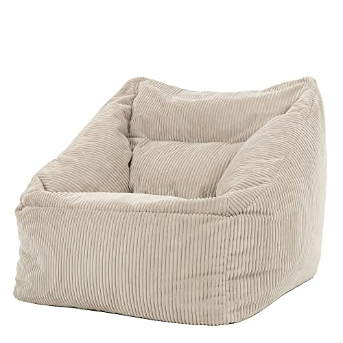 Icon Riesen Sitzsack Sessel, Morgan, Beige, Cord XXL Sitzsack Erwachsene mit Füllung für das Wohnzimmer, Riesensitzsack XXL Flauschig Cord von Icon