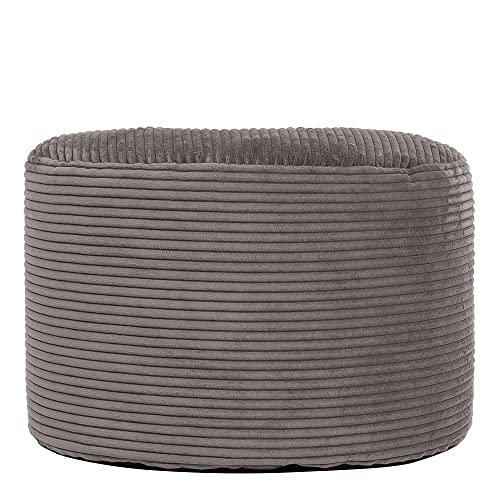 Icon Milano Hocker, Dunkelgrau, Flauschiger Cord Stoff, Sitzsack Cord, Sitzpuff Hocker mit Füllung, Fußhocker für das Wohnzimmer, Deko Wohnzimmer von Icon