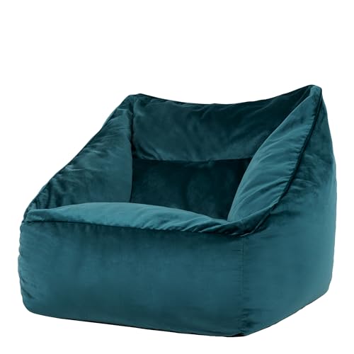 Icon Natalia Sitzsack Sessel für Erwachsene, Blaugrün, Flauschiger Samtstoff, Riesen Sitzsack Samt mit Füllung, Bean Bag Chair, Bequemer Sessel Wohnzimmer, Lounge, Schlafzimmer, Büro von Icon