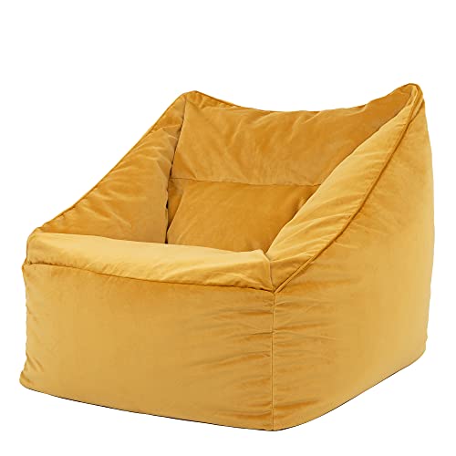 Icon Natalia Sitzsack Sessel für Erwachsene, Gelb, Flauschiger Samtstoff, Riesen Sitzsack Samt mit Füllung, Bean Bag Chair, Bequemer Sessel Wohnzimmer, Lounge, Schlafzimmer, Büro von Icon