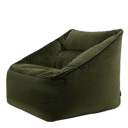 Icon Natalia Sitzsack Sessel für Erwachsene, Olivgrün, Flauschiger Samtstoff, Riesen Sitzsack Samt mit Füllung, Bean Bag Chair, Bequemer Sessel Wohnzimmer, Lounge, Schlafzimmer, Büro von Icon