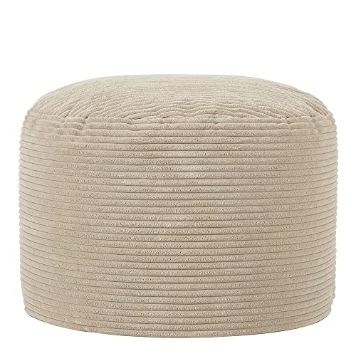 Icon Runder Sitzpuff „Frankie“, Beige, Cord Sitzsack Hocker, Groß Fußhocker für das Wohnzimmer, Sitzkissen von Icon