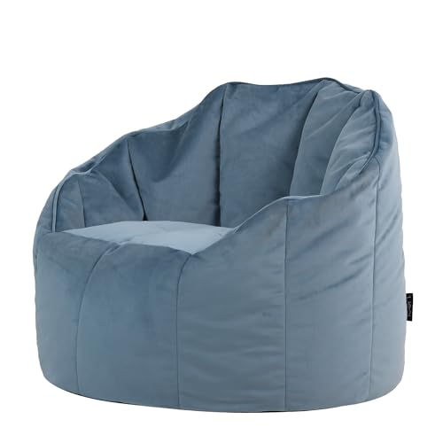 Icon Sirena Sitzsack Sessel für Erwachsene, Hellblau, Flauschiger Samtstoff, Riesen Sitzsack Samt mit Füllung, Bean Bag Chair, Bequemer Sessel Wohnzimmer, Lounge, Schlafzimmer, Büro von Icon