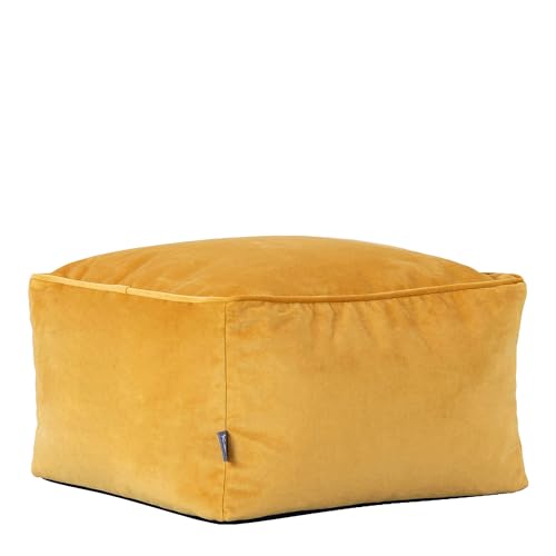 Icon Amara Hocker, Gelb, Flauschiger Samt Stoff, Samt Sitzsack, Sitzpuff Hocker mit Füllung, Fußhocker für das Wohnzimmer, Deko Wohnzimmer von Icon