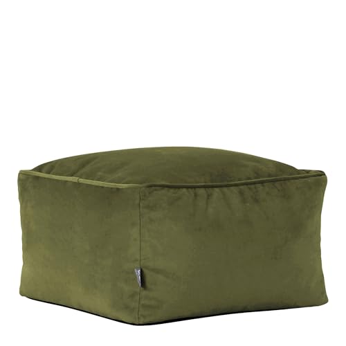 Icon Amara Hocker, Olivgrün, Flauschiger Samt Stoff, Samt Sitzsack, Sitzpuff Hocker mit Füllung, Fußhocker für das Wohnzimmer, Deko Wohnzimmer von Icon
