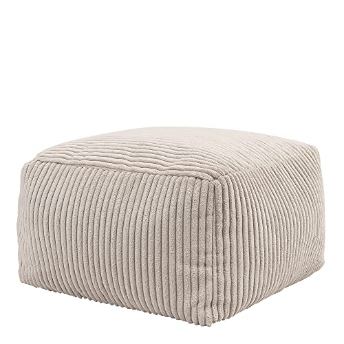 Icon Amara Hocker, Beige, Flauschiger Cord Stoff, Sitzsack Cord, Sitzpuff Hocker mit Füllung, Fußhocker für das Wohnzimmer, Deko Wohnzimmer von Icon