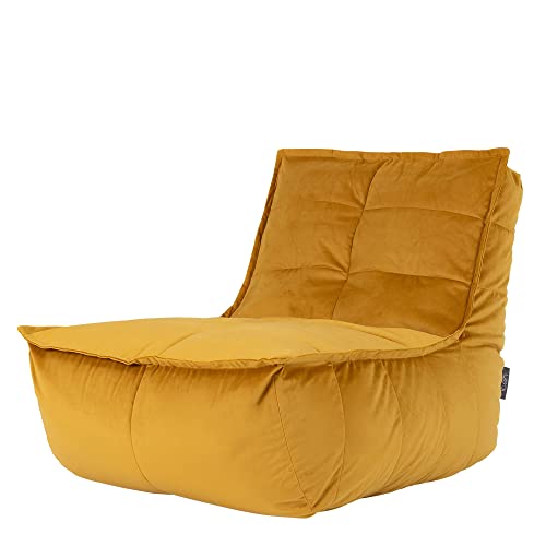 Icon Sitzsack-Liege „Dolce“, Gelb, Samt, XXL Sitzsack Sessel für Erwachsene, Riesensitzsack mit Füllung für das Wohnzimmer, Sitzsack Groß Plüsch von Icon