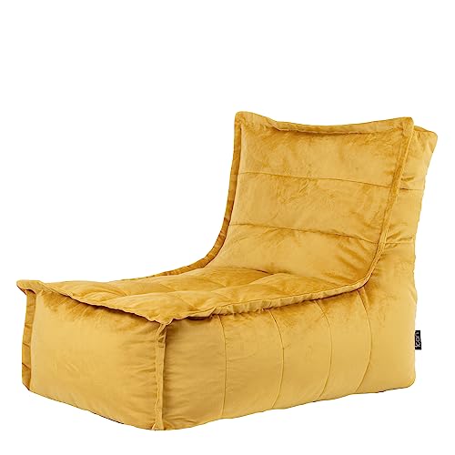 Icon Dolce Sitzsack-Liege für Erwachsene, Gelb, Flauschiger Samtstoff, Riesen Sitzsack Samt mit Füllung, Bean Bag Chair, Bequemer Sessel Wohnzimmer, Lounge, Schlafzimmer, Büro von Icon