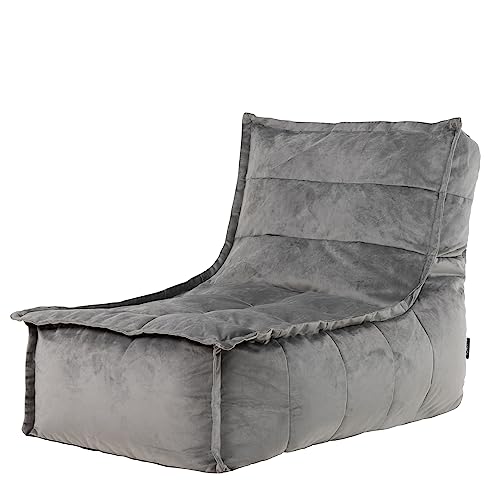 Icon Dolce Sitzsack-Liege für Erwachsene, Dunkelgrau, Flauschiger Samtstoff, Riesen Sitzsack Samt mit Füllung, Bean Bag Chair, Bequemer Sessel Wohnzimmer, Lounge, Schlafzimmer, Büro von Icon