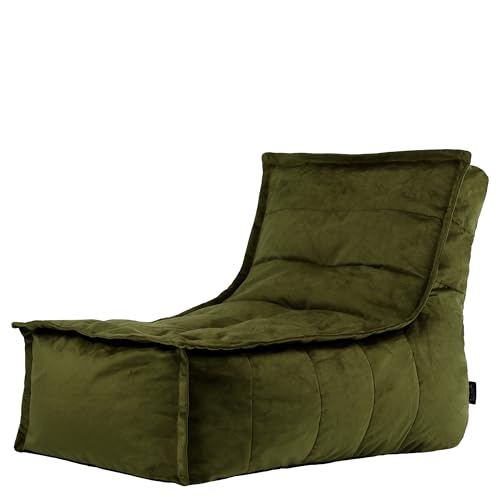 Icon Dolce Sitzsack-Liege für Erwachsene, Olivgrün, Flauschiger Samtstoff, Riesen Sitzsack Samt mit Füllung, Bean Bag Chair, Bequemer Sessel Wohnzimmer, Lounge, Schlafzimmer, Büro von Icon