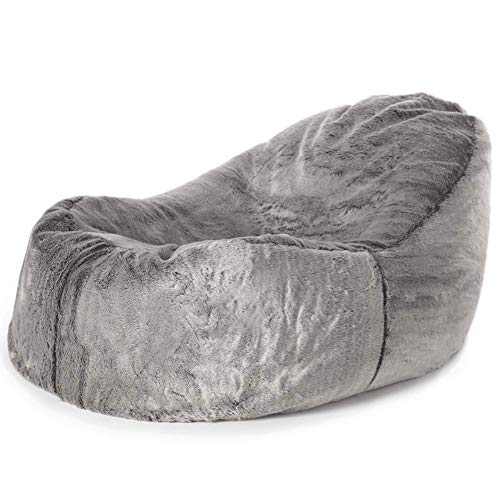 Icon Kunstfell Sitzsack-Liege für Erwachsene, Grau, Flauschiger Kunstpelzstoff, Riesen Sitzsack Sessel mit Füllung, Bean Bag Chair, Bequemer Sessel Wohnzimmer, Lounge, Schlafzimmer von Icon