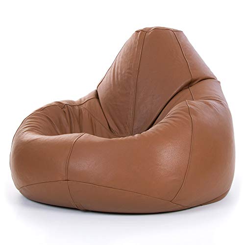 Icon Sitzsack-Sessel „Valencia“, Hellbraun, Leder, XL Sitzsack für Erwachsene mit Füllung für das Wohnzimmer von Icon