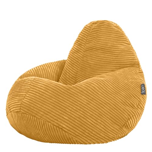 Icon Dalton Sitzsack Kinder, Gelb, Flauschiger Cord Stoff, Sitzsack Cord mit Füllung, Bequemer Kinder Gaming Sessel, Kuschelsessel, Lese Sessel, Schlafzimmer, Kinderzimmer, Spielzimmer von Icon