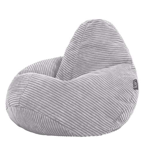 Icon Dalton Sitzsack Kinder, Grau, Flauschiger Cord Stoff, Sitzsack Cord mit Füllung, Bequemer Kinder Gaming Sessel, Kuschelsessel, Lese Sessel, Schlafzimmer, Kinderzimmer, Spielzimmer von Icon