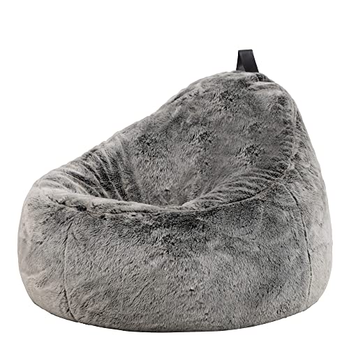 Icon Klassischer Sitzsack Flauschig aus Kunstfell, Sitzsack Erwachsene mit Füllung, Indoor Sitzsack Kuschelig Groß (Polarwolf Grau, Sitzsack-Sessel) von Icon