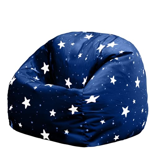 Icon Sterne Sitzsack Kinder, Dunkelblau, Gewebter-Stoff, Sitzsack mit Füllung, Bequemer Kinder Sessel, Kuschelsessel, Lese Sessel, Schlafzimmer, Kinderzimmer, Spielzimmer von Icon