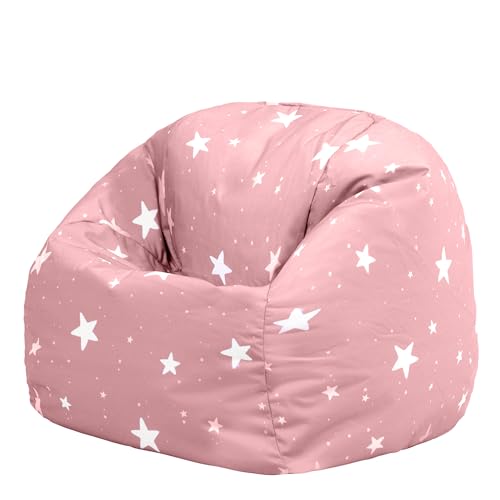 Icon Sterne Sitzsack Kinder, Rosa, Gewebter-Stoff, Sitzsack mit Füllung, Bequemer Kinder Sessel, Kuschelsessel, Lese Sessel, Schlafzimmer, Kinderzimmer, Spielzimmer von Icon