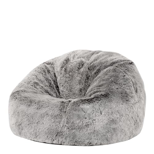 Icon Kingston Sitzsack Kinder, Grau, Flauschiger Kunstpelzstoff, Sitzsack Flauschig mit Füllung, Bequemer Kinder Sessel, Kuschelsessel, Lese Sessel, Schlafzimmer, Kinderzimmer, Spielzimmer von Icon