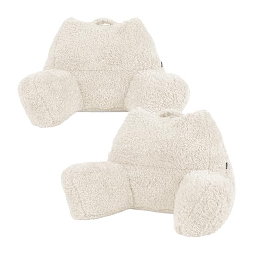 Icon Teddybär Rückenlehne Lesekissen, Beige, 2er Pack, Lesekissen Flauschig mit Sitzsack Füllung, Rückenstütze mit Tragegriff von Icon