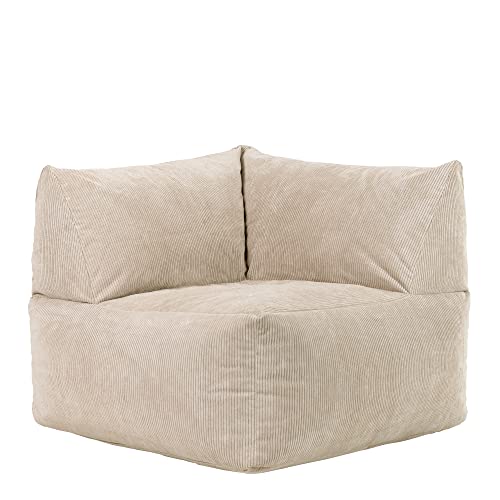 Icon Tetra Eck-Sitzsack, modulares Bodensofa, Feines Cord Sitzsack Sofa, Beige, großer Sitzsack für Erwachsene mit Füllung von Icon