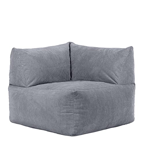 Icon Tetra Eck-Sitzsack, modulares Bodensofa, Feines Cord-Sitzsack-Sofa, Dunkelgrau, großer Sitzsack für Erwachsene mit Füllung von Icon