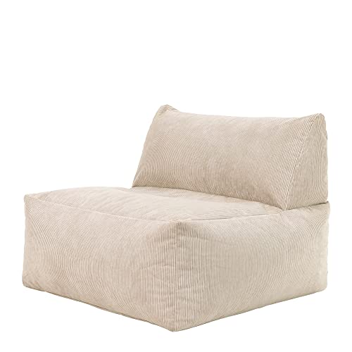 Icon Tetra Liegesessel Sitzsack, Modulares Bodensofa, Feines Cord Sitzsack Sofa, Beige, großer Sitzsack für Erwachsene mit Füllung von Icon