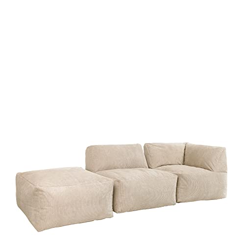 Icon Tetra Sitzsack, modulares Ecksofa, 3er-Set, Eck-Sitzsack, Liegesessel, Sitzpuff, feines Cord-Sitzsack, Beige, großes Sitzsack-Sofa für Erwachsene mit Füllung von Icon