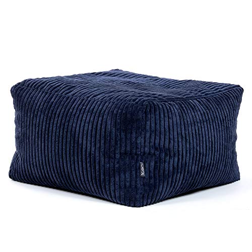 Icon Amara Hocker, Marineblau, Flauschiger Cord Stoff, Sitzsack Cord, Sitzpuff Hocker mit Füllung, Fußhocker für das Wohnzimmer, Deko Wohnzimmer von Icon