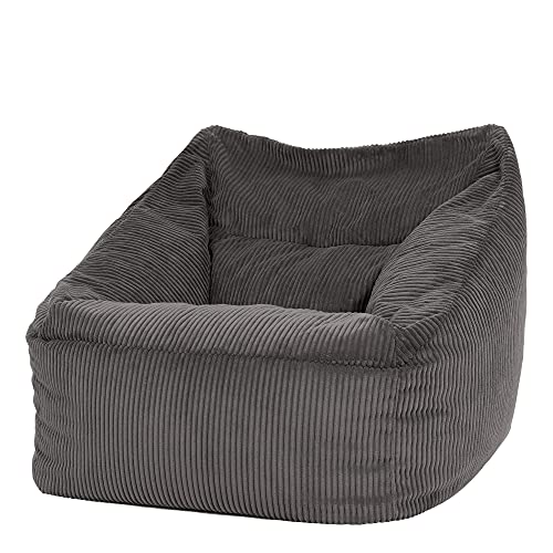 Icon Riesen Sitzsack Sessel „Morgan“, Anthrazitgrau, Cord XXL Sitzsack Erwachsene mit Füllung für das Wohnzimmer,Riesensitzsack XXL Flauschig Cord von Icon