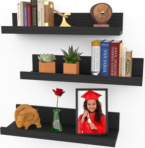 40 cm Schweberegale für die Wand – 3er-Set in Ebenholzschwarz – Moderner rustikaler Stil – Wanddisplay – Bilderleisten – von Icona Bay von Icona Bay