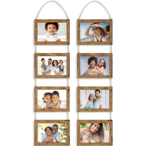 Icona Bay 10 x 15 cm Collage-Bilderrahmen zum Aufhängen an der Wand mit 8 Öffnungen (Rustikales Braun, 2er-Pack), Holzverbundrahmen, nur Wandmontage, Bliss-Kollektion von Icona Bay
