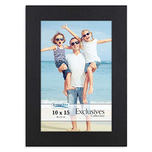 Icona Bay 10 x 15 cm Schwarzer Bilderrahmen, Stabiler Bilderrahmen aus Holzverbundstoff 10 x 15, Elegantes Design, Tischplatte oder Wandhalterung, Exclusives Collection von Icona Bay