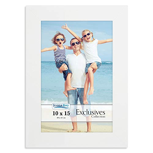 Icona Bay 10 x 15 cm Weißer Bilderrahmen, Stabiler Bilderrahmen aus Holzverbundwerkstoff 10 x 15, Elegantes Design, Tischplatte oder Wandhalterung, Exklusive Kollektion von Icona Bay