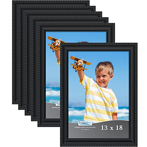 Icona Bay 13 x 18 cm Bilderrahmen (schwarz, 6er-Pack), wunderschön detaillierte Formgebung, modernes Bilderrahmen-Set, Wandmontage oder Tischplatte, Inspirations-Kollektion von Icona Bay