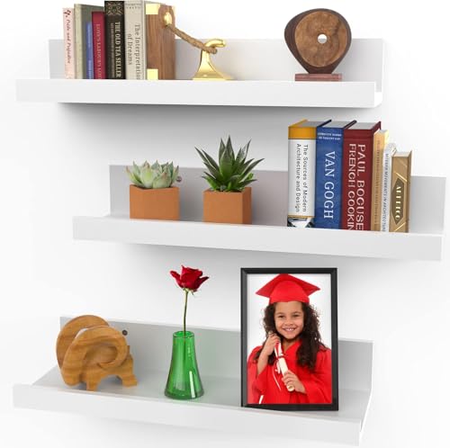 Icona Bay 40 cm Schweberegale für die Wand – 3er-Set in Puderweiß – Moderner rustikaler Stil – Wanddisplay – Bilderleisten von Icona Bay