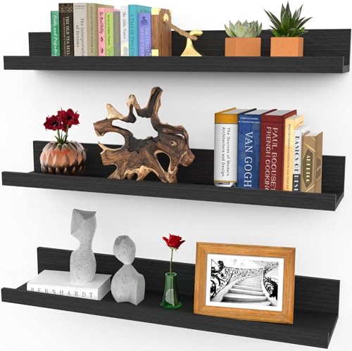 Icona Bay 61 cm Schweberegale für die Wand – 3er-Set in Ebenholzschwarz – Moderner rustikaler Stil – Wanddisplay – Bilderleisten von Icona Bay