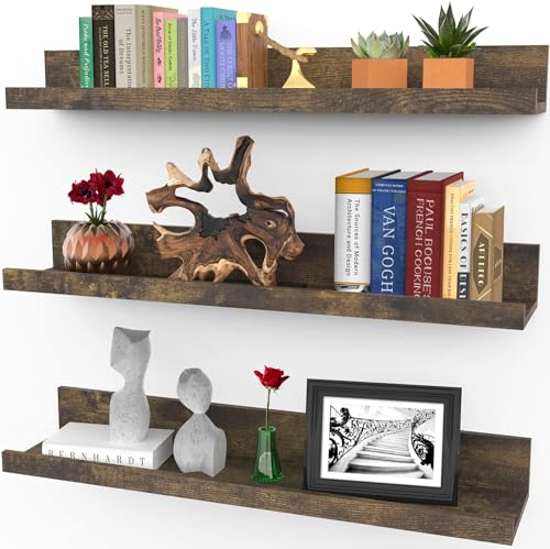 61 cm Schweberegale für die Wand – 3er-Set in Walnussbraun – Moderner rustikaler Stil – Wanddisplay – Bilderleisten – von Icona Bay von Icona Bay