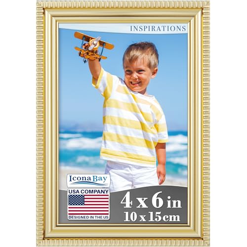 Icona Bay 10x15 cm Goldener Bilderrahmen, wunderschön detaillierte Formgebung, moderner Bilderrahmen, Wandmontage oder Tischplatte, Inspirations-Kollektion von Icona Bay