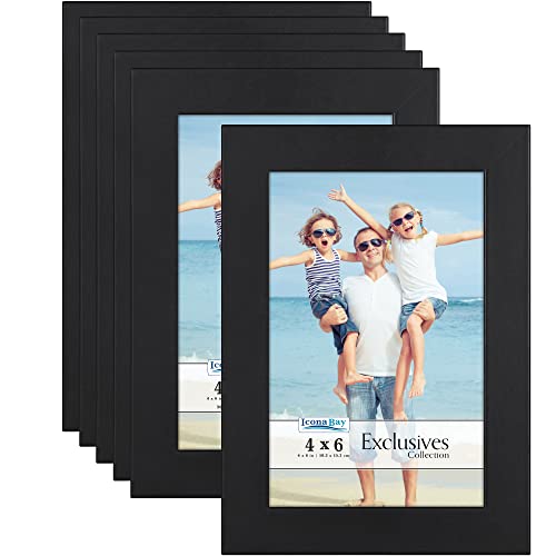Icona Bay 6x4 Bilderrahmen (schwarz, 6er-Pack), robuste Holz-Composite-Bilderrahmen 6 x 4, schlankes Design, Tischplatte oder Wandhalterung, Exklusive Kollektion von Icona Bay