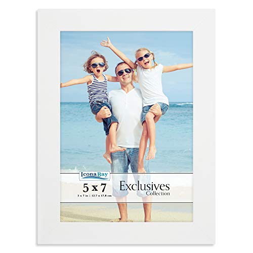 Icona Bay 7 x 5 Bilderrahmen (weiß, 1 Packung), Stabiler Holzverbund-Fotorahmen 7 x 5 Zoll, schlankes Design, Tischplatte oder Wandhalterung, Exklusive Kollektion von Icona Bay