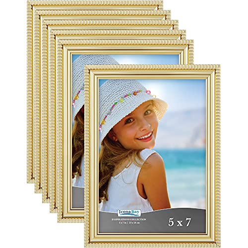 Icona Bay 7x5 Bilderrahmen (Gold, 6er Pack) Wunderschön detailliertes Formteil, Zeitgenössisches Bilderrahmenset, Wandhalterung oder Tischplatte, Inspirations Collection von Icona Bay