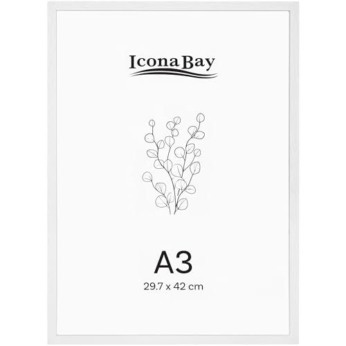 Icona Bay – Echtholz-Bilderrahmen – A3 – 29,7 x 42 cm – Winterweiß – Moderner Stil – Nur zur Wandmontage – Wood Collection von Icona Bay
