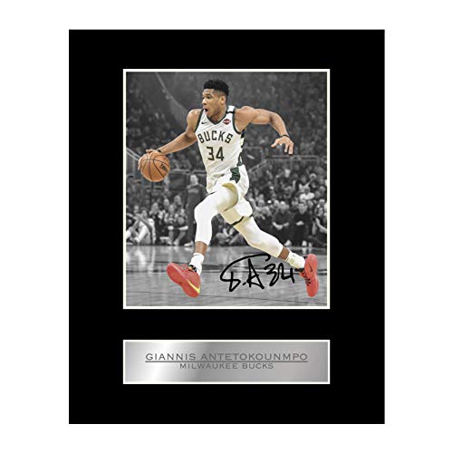 Giannis Antetokounmpo Signiertes Foto mit Passepartout, Milwaukee Bucks #01 NBA gedrucktes Autogramm, Geschenk, Bild Druck von Iconic pics