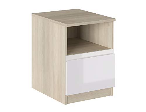 Iconico Home MIK Modern, Nachttisch mit Tagesfach und Schublade mit Rollschienen, mit integriertem Griff von Iconico Home