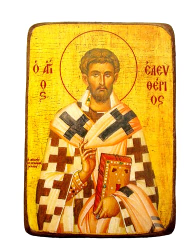 IconsGr Griechisch-orthodoxe Holz-Ikone des Heiligen Eleftherios/A0, ungerahmt, Wandbild, Ikone, Wandkunst, Schlafzimmer/Home Office von IconsGr