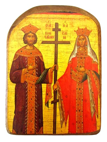 Griechisch-christlich-orthodoxe Holz-Ikone des Heiligen Konstantin und Helen, MP2 von IconsGr