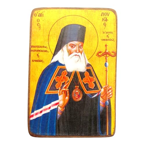 Griechisch-christlich-orthodoxe Holz-Ikone des Heiligen Lucas Lukas, A0 von IconsGr