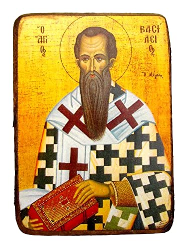 Griechisch-christlich-orthodoxe Holz-Ikone des Heiligen Vasilios, A0 von IconsGr