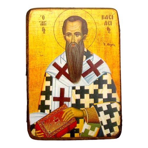 Griechisch-christlich-orthodoxe Holz-Ikone des Heiligen Vasilios, A0 von IconsGr